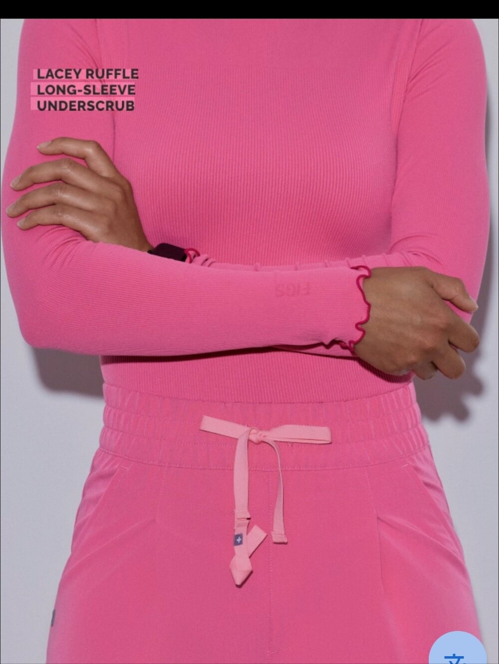 FIGS F'ING PINK LACEY RUFFLE LONGSLEEVE UNDERSCRUB.